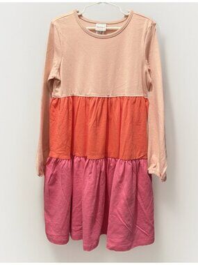 Hanna Andersson Girl's Long Sleeve Twirl Power Dress 6-7 100% Cotton Tiered Pink